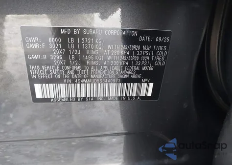 2025 Subaru Ascent Touring 7-Passenger из США, поврежденный, VIN 4S4WMAUD5S3440973